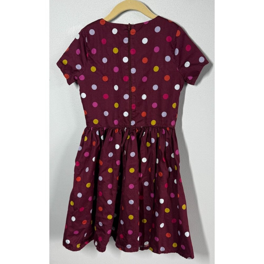 Lands' End Girls Polka Dot Short Sleeve Dress Size 7 Maroon Zip Up Back 100% Cot - Picture 3 of 10